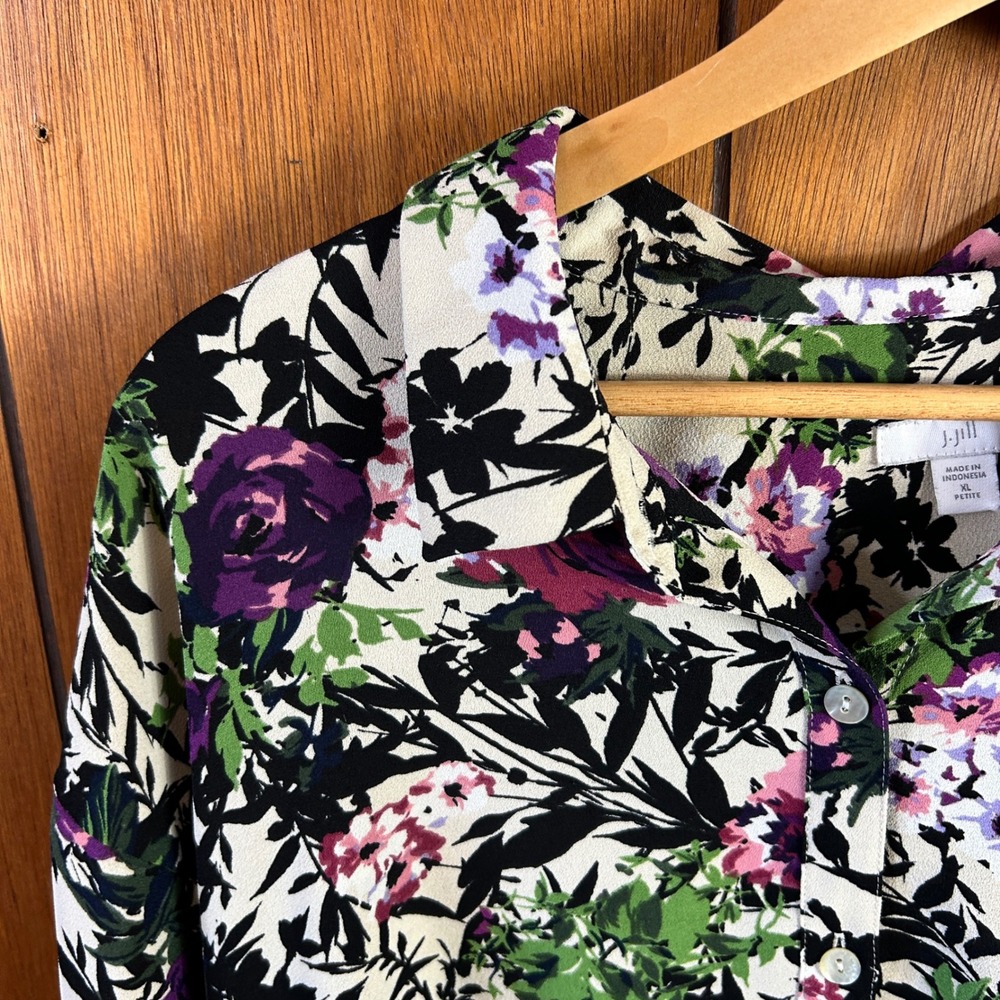J.Jill Floral Button‎ Down Blouse Purple Pink Green Long Sleeve XL Petite - Picture 5 of 11